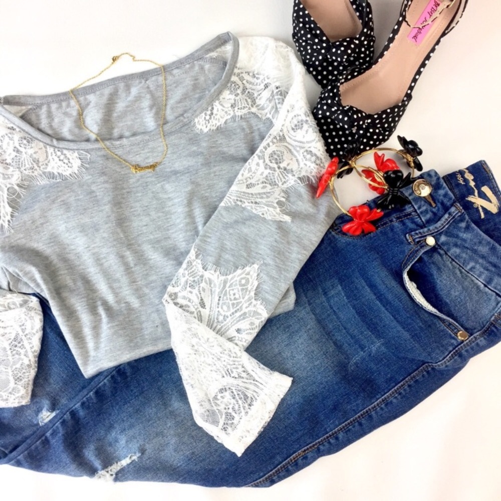 Gray Lace Detail Women's Top